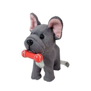 American Girl French Bulldog Pet Plush Gray Posable Magnetic Toy Bone 2017 FDX10